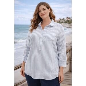 Lands' End Blue and White Striped Button-Front Tunic